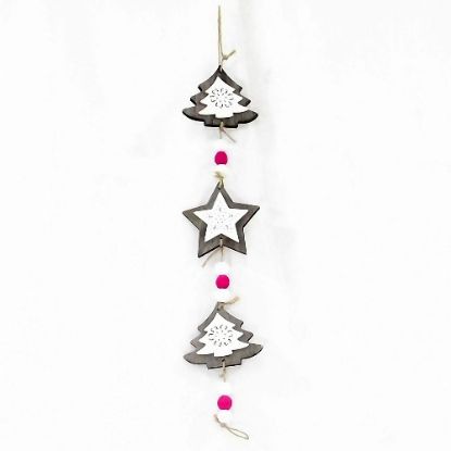 Picture of 60cm HANGING CHRISTMAS DECO WITH BEADS NATURAL/WHITE/PINK
