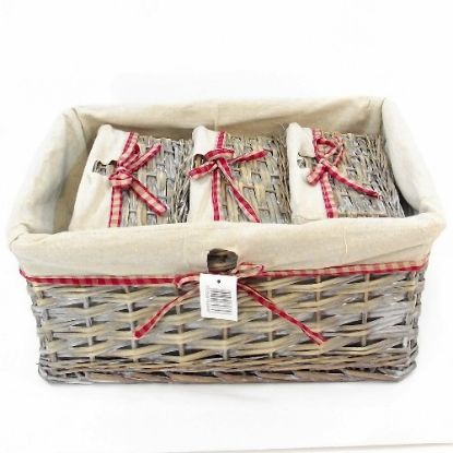 Picture of SET OF 4 CLOTH LINED STORAGE BASKETS WITH RIBBON
