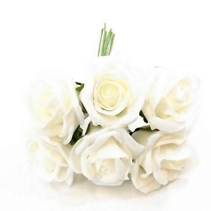 Picture of PRINCESS COLOURFAST FOAM ROSE BUNCH OF 6 WHITE