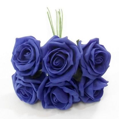 Picture of PRINCESS COLOURFAST FOAM ROSE BUNCH OF 6 ROYAL BLUE