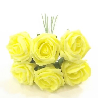 Picture of PRINCESS COLOURFAST FOAM ROSE BUNCH OF 6 LIGHT YELLOW