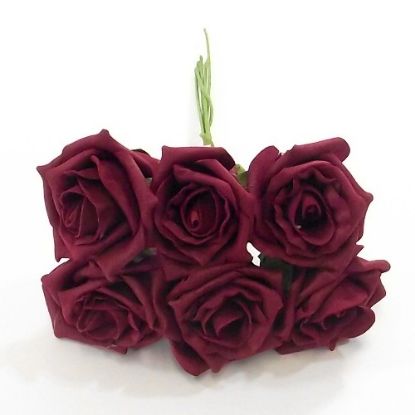 Picture of PRINCESS COLOURFAST FOAM ROSE BUNCH OF 6 BURGUNDY