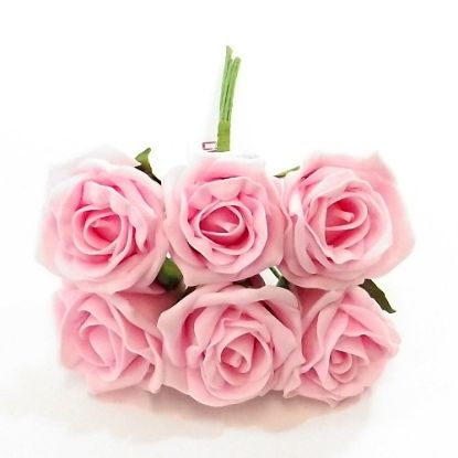 Picture of PRINCESS COLOURFAST FOAM ROSE BUNCH OF 6 BABY PINK