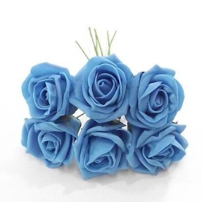 Picture of PRINCESS COLOURFAST FOAM ROSE BUNCH OF 6 TURQUOISE