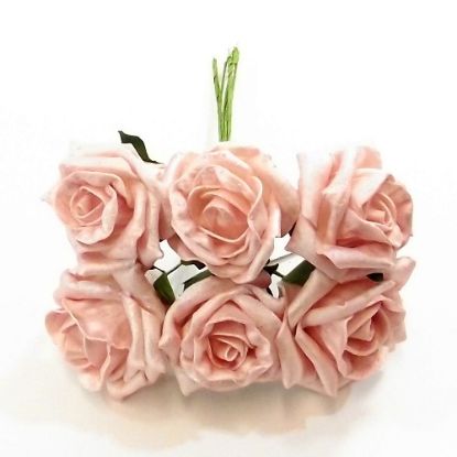 Picture of PRINCESS COLOURFAST FOAM ROSE BUNCH OF 6 PEARLISED PINK