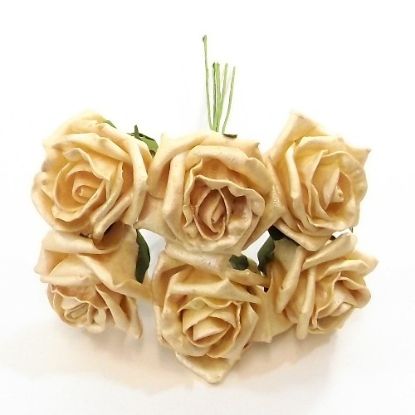Picture of PRINCESS COLOURFAST FOAM ROSE BUNCH OF 6 PEARLISED GOLD