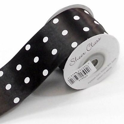 Picture of SATIN RIBBON WITH WHITE SPOTS 50mm X 10metres DARK BROWN