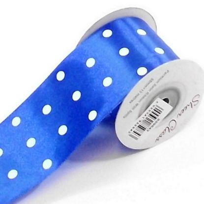 Picture of SATIN RIBBON WITH WHITE SPOTS 50mm X 10metres ROYAL BLUE
