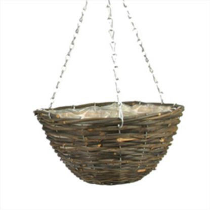 Picture of RATTAN ROUND PLASTIC LINED HANGING BASKET 10 INCH