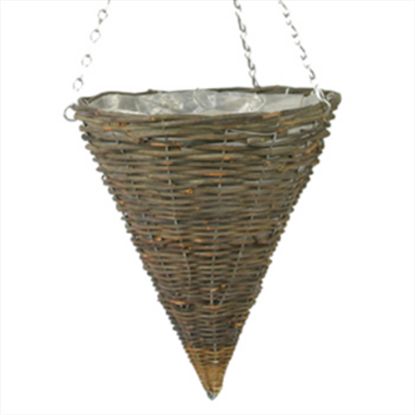 Picture of RATTAN CONE PLASTIC LINED HANGING BASKET 12 INCH
