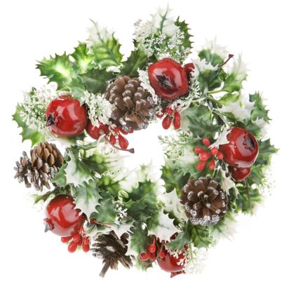 Picture of 11 INCH PLASTIC HOLLY WREATH WITH POMEGRANITE VARIEGATED