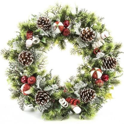 Picture of 18 INCH LARGE PLASTIC HOLLY WREATH WITH CANDY CANE