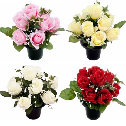 Picture of CEMETERY POT WITH ROSEBUD AND IVY ASSORTED X 12pcs