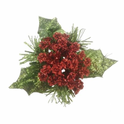 Picture of CHRISTMAS PICK WITH GLITTERED FLOWER RED X 72pcs