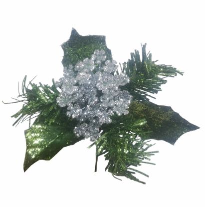 Picture of CHRISTMAS PICK WITH GLITTERED FLOWER SILVER X 72pcs