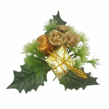 Picture of CHRISTMAS PICK WITH ROSE PARCEL AND BALL GOLD X 72pcs