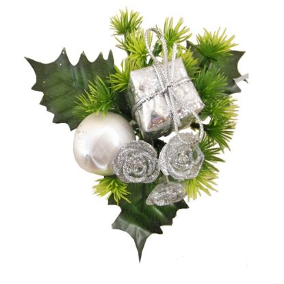 Picture of CHRISTMAS PICK WITH ROSE PARCEL AND BALL SILVER X 72pcs
