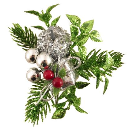 Picture of CHRISTMAS PICK WITH PARCEL GLITTER APPLE AND BERRY SILVER
