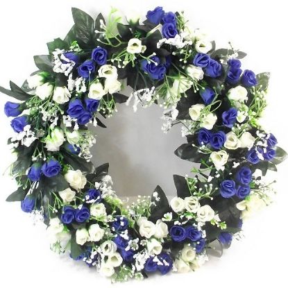 Picture of 42cm ROSEBUD AND GYP WREATH IVORY/BLUE