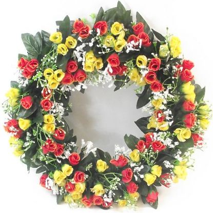 Picture of 42cm ROSEBUD AND GYP WREATH YELLOW/ORANGE
