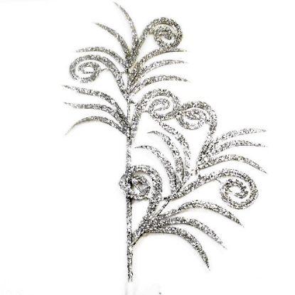 Picture of 85cm GLITTERED PEACOCK SPRAY SILVER