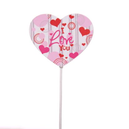 Picture of 31cm WOODEN I LOVE YOU HEART PICK PINK/CERISE/WHITE X 6pcs