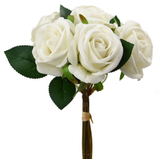 Picture of 26cm LARGE VELVET TOUCH OPEN ROSE BUNDLE (BUNDLE OF 7) IVORY
