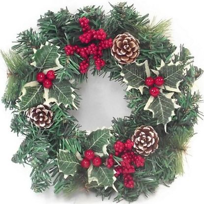 Picture of 30cm (12 INCH) SPRUCE/PINE WREATH WITH HOLLY CONES AND BERRIES