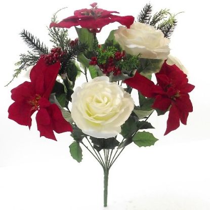 Picture of 49cm POINSETTIA AND ROSE LARGE MIXED BUSH RED/WHITE