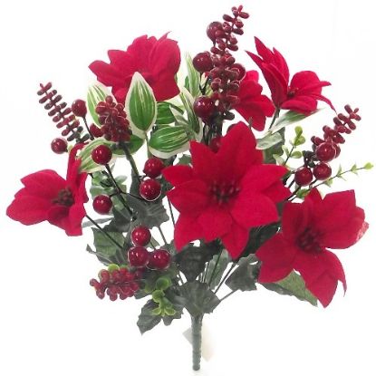Picture of 40cm VELVET POINSETTIA AND EUCALYPTUS MANY BERRY MIXED BUSH RED