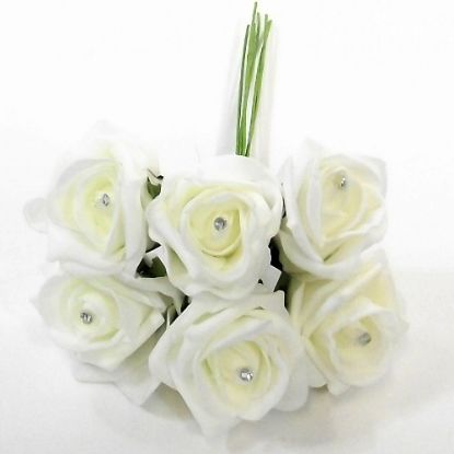 Picture of PRINCESS COLOURFAST FOAM ROSE WITH DIAMANTE BUNCH OF 6 IVORY