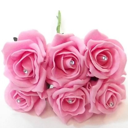 Picture of PRINCESS COLOURFAST FOAM ROSE WITH DIAMANTE BUNCH OF 6 ANTIQUE PINK