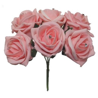 Picture of PRINCESS COLOURFAST FOAM ROSE WITH DIAMANTE BUNCH OF 6 PEACH