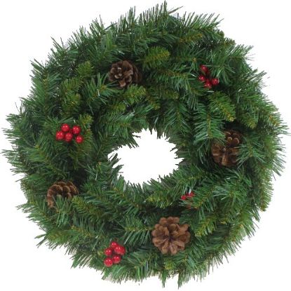 Picture of 50cm (20 INCH) SPRUCE WREATH WITH CONES AND BERRIES GREEN