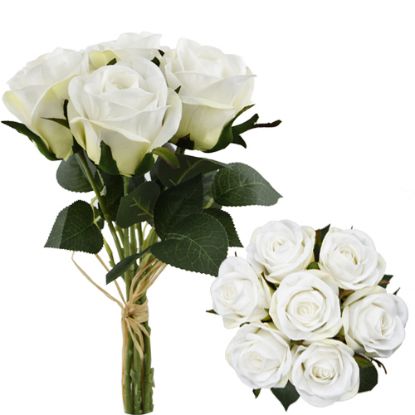 Picture of 30cm VELVET TOUCH ROSE BUNDLE (7 STEMS) IVORY
