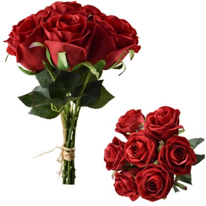 Picture of 30cm VELVET TOUCH ROSE BUNDLE (7 STEMS) RED