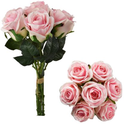 Picture of 30cm VELVET TOUCH ROSE BUNDLE (7 STEMS) PINK