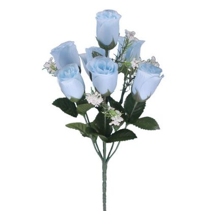Picture of 32cm ROSEBUD BUSH WITH GYP (7 HEADS) BABY BLUE