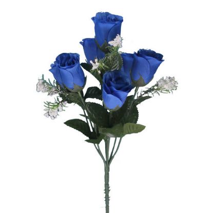 Picture of 32cm ROSEBUD BUSH WITH GYP (7 HEADS) ROYAL BLUE