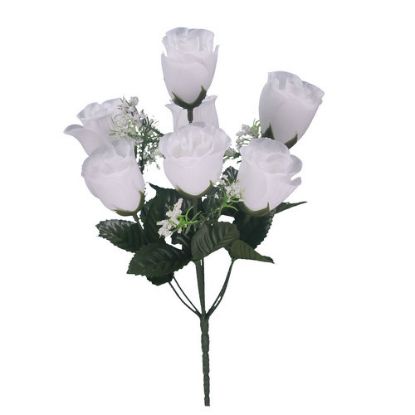 Picture of 32cm ROSEBUD BUSH WITH GYP (7 HEADS) WHITE