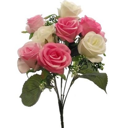 Picture of ROSEBUD BUSH WITH GYP (9 HEADS) IVORY/CERISE/PINK