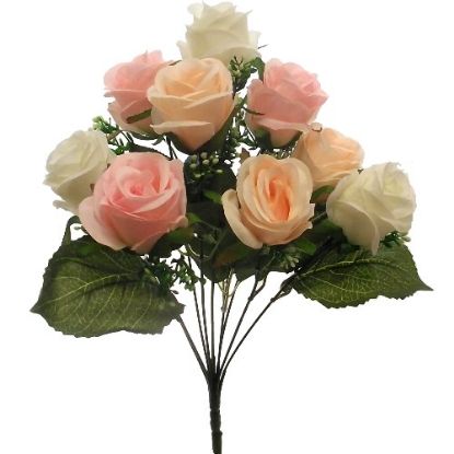 Picture of ROSEBUD BUSH WITH GYP (9 HEADS) IVORY/PINK/PEACH
