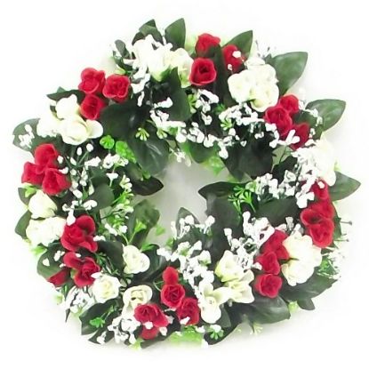 Picture of 30cm ROSEBUD AND GYP WREATH RED/IVORY