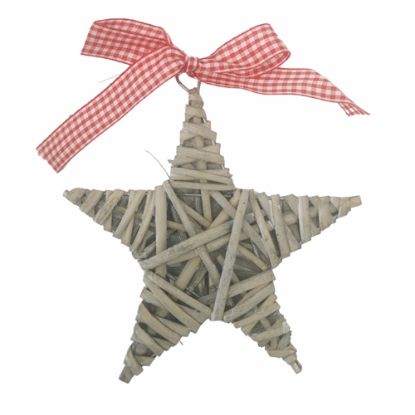 Picture of 15cm WICKER STAR WITH RED GINGHAM RIBBON