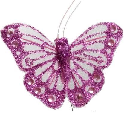 Picture of 7cm ORGANZA BUTTERFLY WITH JEWELS ON 20cm WIRE LILAC X 12pcs