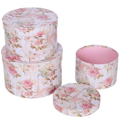 Picture of SET OF 3 ROUND FLOWER BOXES WITH FLORAL PATTERN VINTAGE PINK