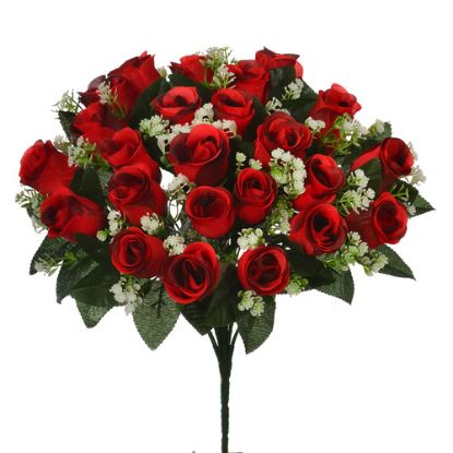Picture of 41cm ROSEBUD BUSH (24 HEADS) WITH GYP RED