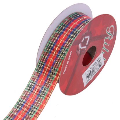 Picture of TARTAN FABRIC CUT EDGE RIBBON 25mm X 10yds RED/GREEN/BLUE/GOLD