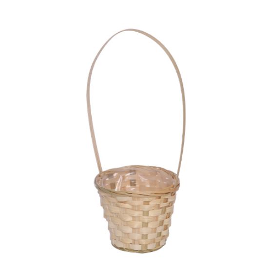Picture of 15cm ROUND BAMBOO POTMUM BASKET WITH HANDLE NATURAL
