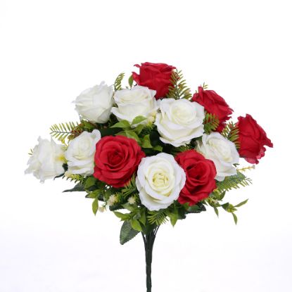 Picture of 41cm LARGE OPEN ROSE BUSH RED/IVORY
